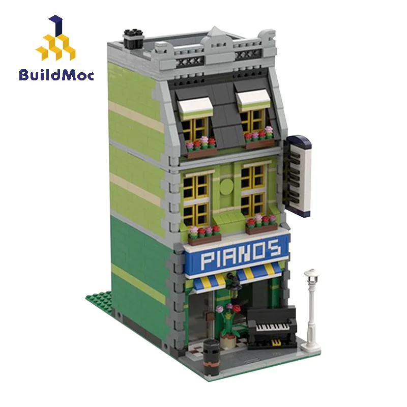 

BuildMoc City Buildings Piano Showroom House Architecture Building Blocks MOC City Street View Bricks Educational Kids Toys Gift