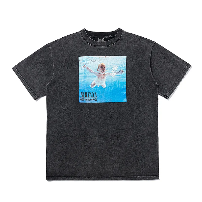 

Nirvana American style holiday high street wash T-shirt loose hip hop Street swimming print Short Sleeve Tee