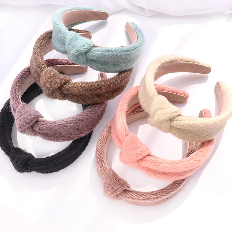 

7 Color Cross Knotted Wool Women Hairband Hair Hoop Sweet Solid Color Temperament Hair Band Girls Fashion Hair Accessory