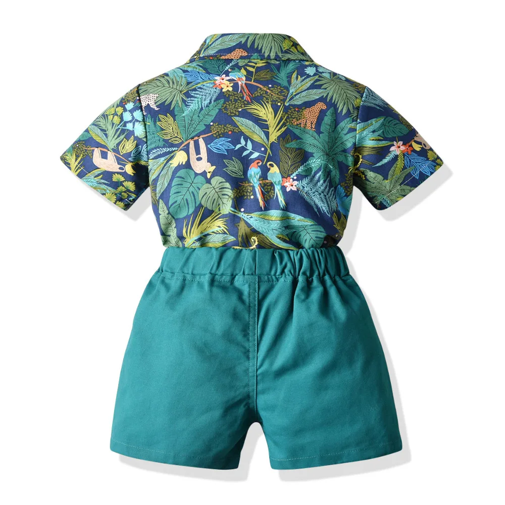 

Cross-border Boy's Suit Summer Beach Wind Coconut Tree Print Short-sleeved Shirt Shorts Children's Wear