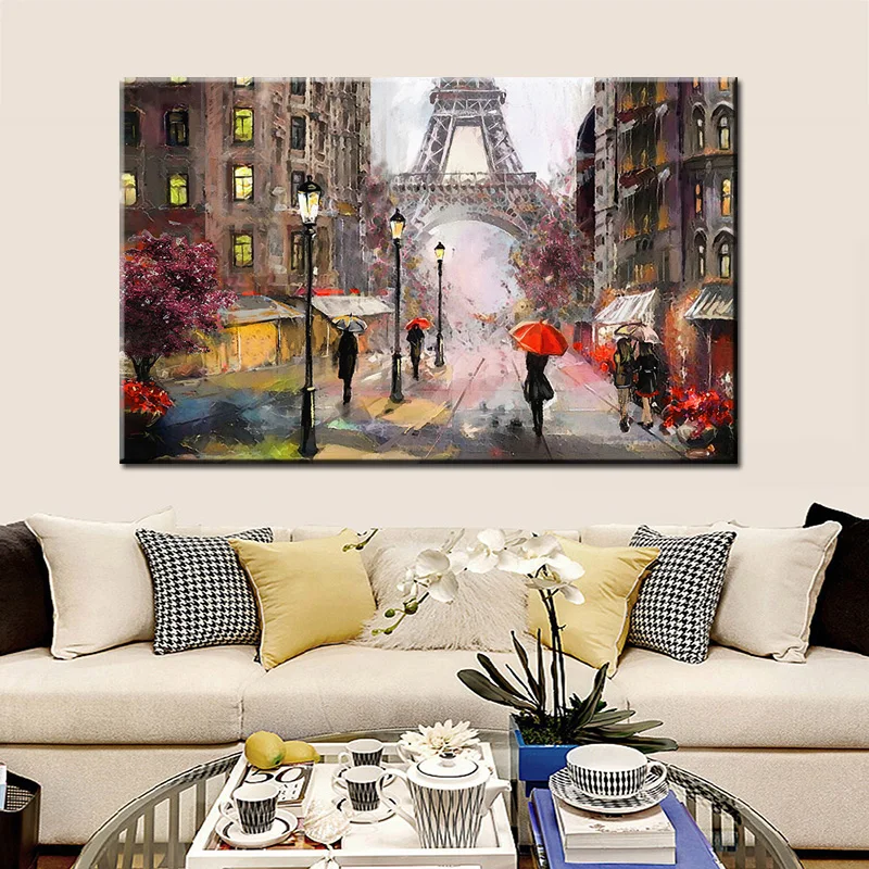 Картина маслом на холсте с изображением романтического города пешехода Парижа