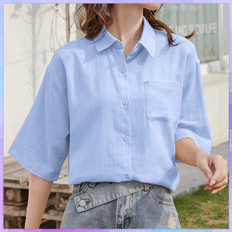 

Summer V Neck T-shirt For Women Fashion Short Sleeve Casual Office Lady Shirts Thin Cotton Linen Tshirt Solid Pockets Loose Tops