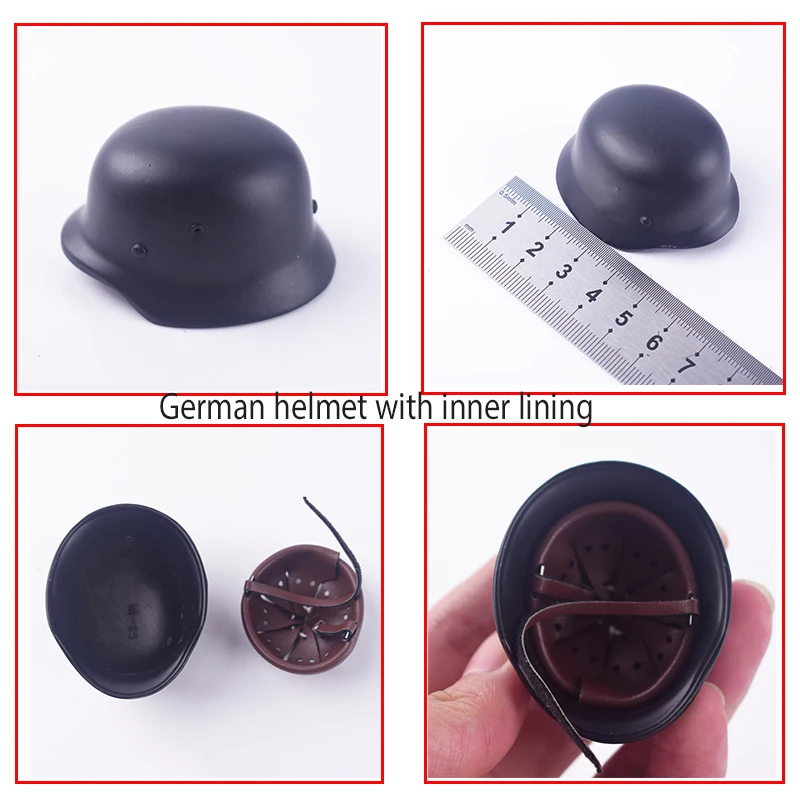

1/6 Scale Mid-length Green Leather Military Police Coat German Helmet Cover With Lining Clothes Set Fit 12Inch Headsculpt Body
