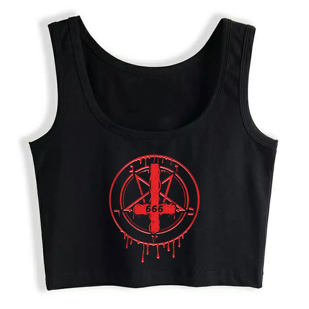 

Crop Top Inverted Pentagram I Satanic 666 Print Humor Vintage Sleeveless Y2k Tops Womens Tops blusas mujer de moda 2021 verano