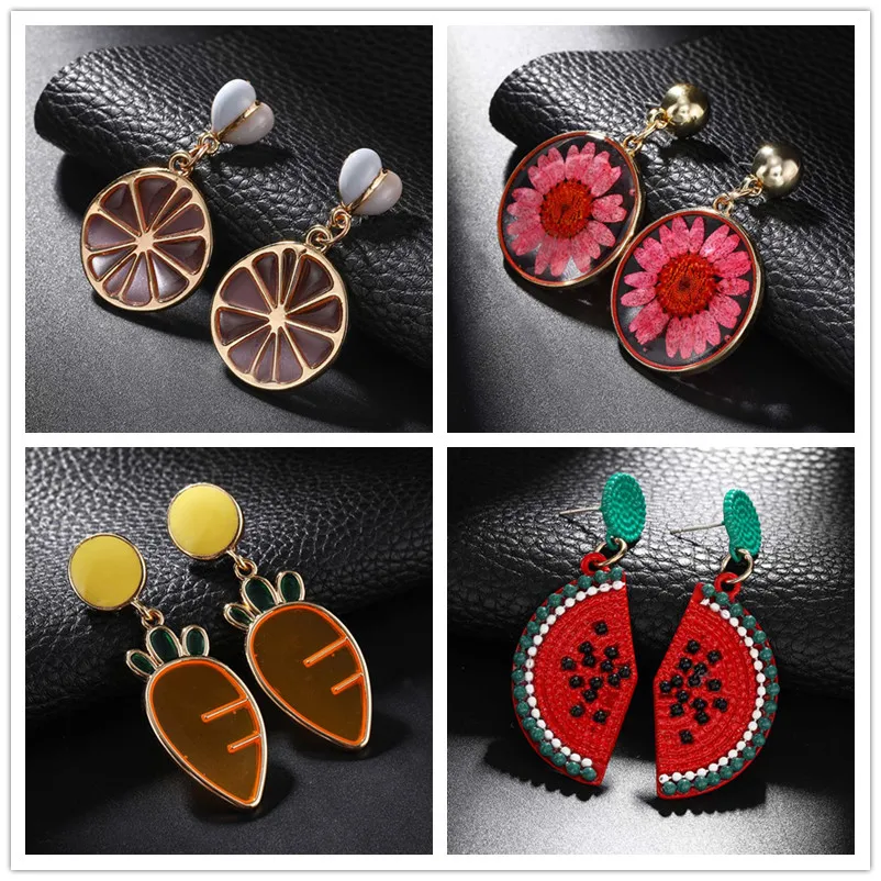 Женские серьги с фруктами в стиле хип хоп крупные морковкой лимоном арбузом