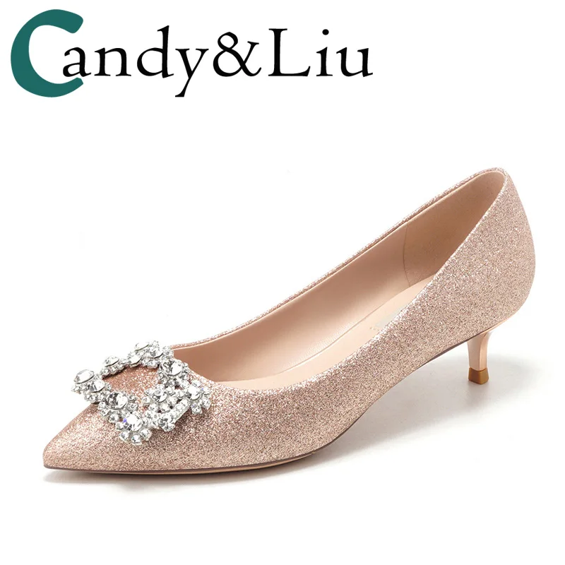 

Wedding shoes girl heel new bride shoes sequin square buckle water diamond high heels wedding bridesmaid princess crystal shoes