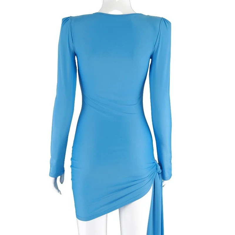 

New Sexy Women's Dress with Solid Color, Long-sleeved Straps, Irregular Slim Fit Buttocks, Fashionable Temperament Casual Dress