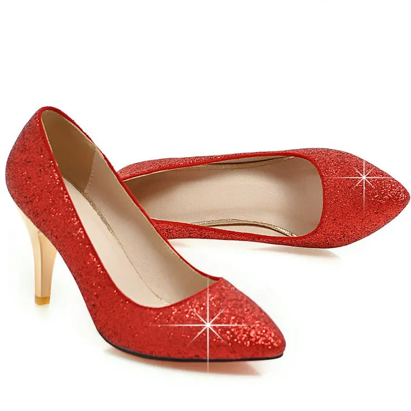 Туфли лодочки женские на высоком каблуке пикантные блестящие тканевые