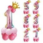 1 комплект, 32 дюйма, шар с радужной фольгой, с цифрами, корона, годовщина, латексный шар, декор для детей, стоячий воздушный шар на день рождения