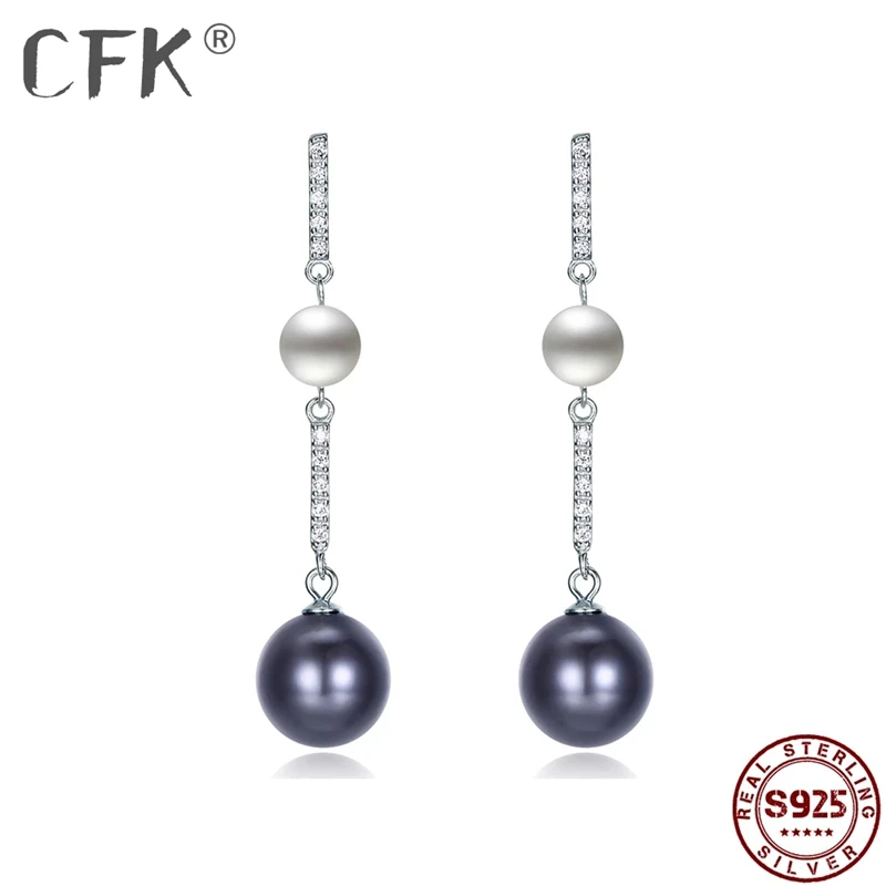 

CFK Sterling Zilver 925 Sieraden Cirkel Imitatie Parel Oorbellen Voor Vrouwen Shining Zirkoon Drop Earring Engagement Gift Beste