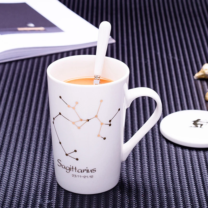 12 кружки с созвездиями крышками и ложками 450 мл керамическая креативная кофейная