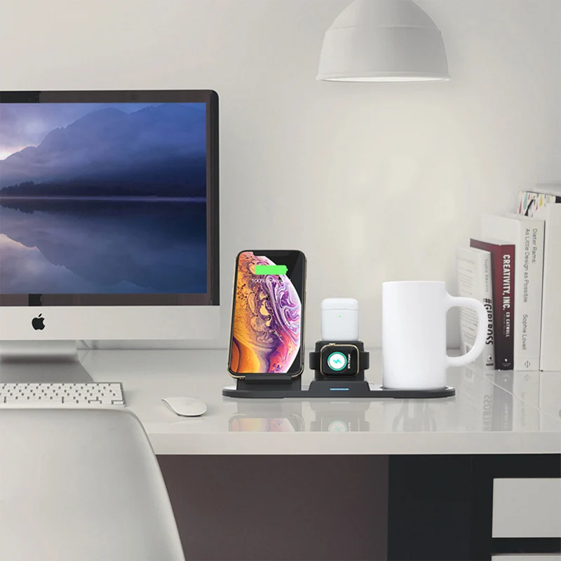 15 Вт QI Беспроводное зарядное устройство для iPhone 11pro air pods Быстрая зарядка для iWatch Apple Watch термостатическая 55 °C умная кофейная кружка