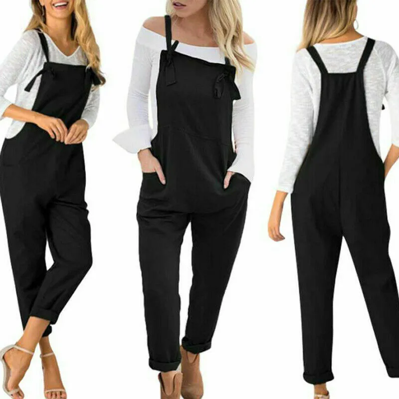 

Women Loose Playsuit New Fashion Pocket Cotton Linen Loose Wide Leg Jumpsuit Female Verall Long Trousers Bodysuit Ladies' Romper