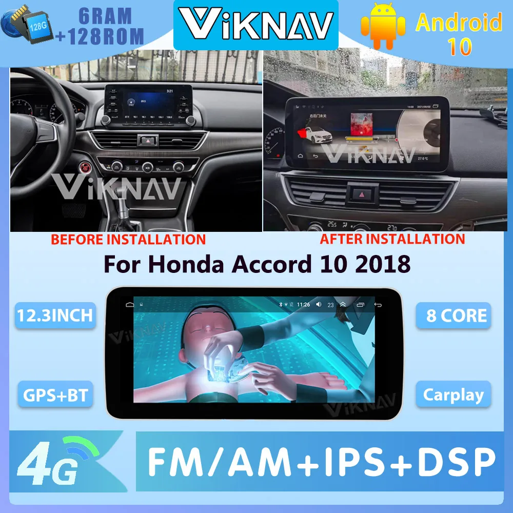

12.3 Inch Android 10.0 Car Radio Player For Honda Accord 10 2018 Navigation GPS Multimedia With Carplay Auto Stereo 4G Wifi
