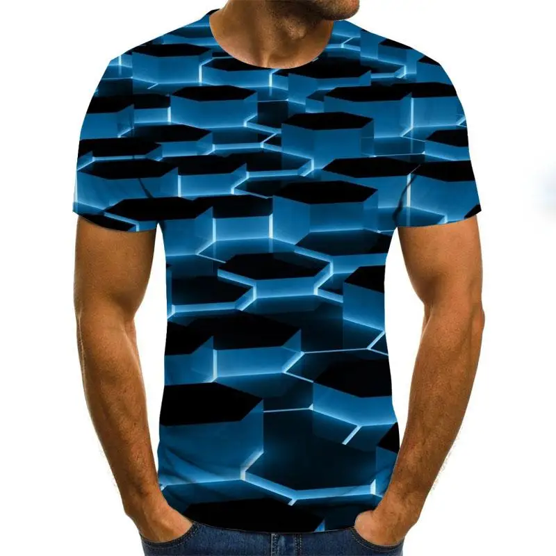 

3D T-shirt men's irregular pattern printed short sleeve summer casual round neck T-shirt fun shape pattern street clothing