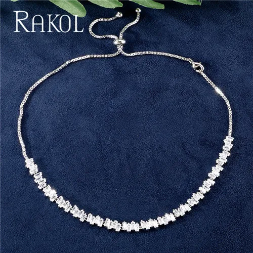 RAKOL брендовые ювелирные изделия Роскошные CZ Циркон Асимметричная колонна розовое золото цвет элегантный теннис колье ожерелье для женщин ужин платье - Окраска металла: White 4