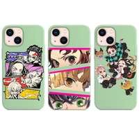 demon slayer anime cartoon phone case green color for iphone 13 12 11 mini pro max x xr xs 8 7 6 plus shell cover coque funda