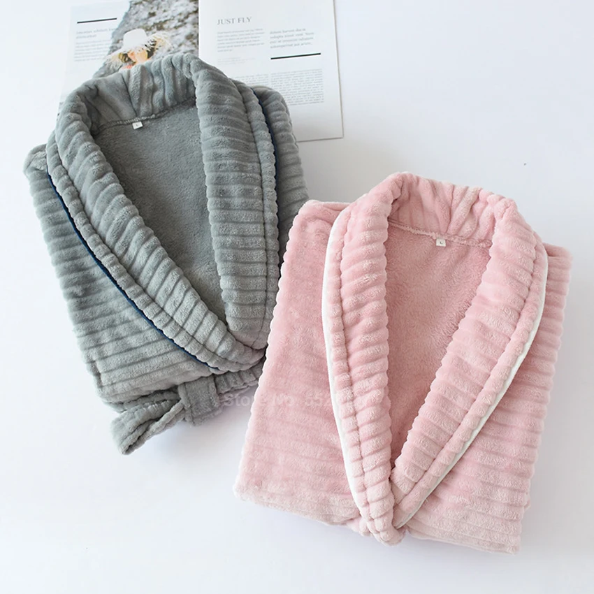 Халат-кимоно Женский фланелевый с поясом теплая свободная Пижама халат в