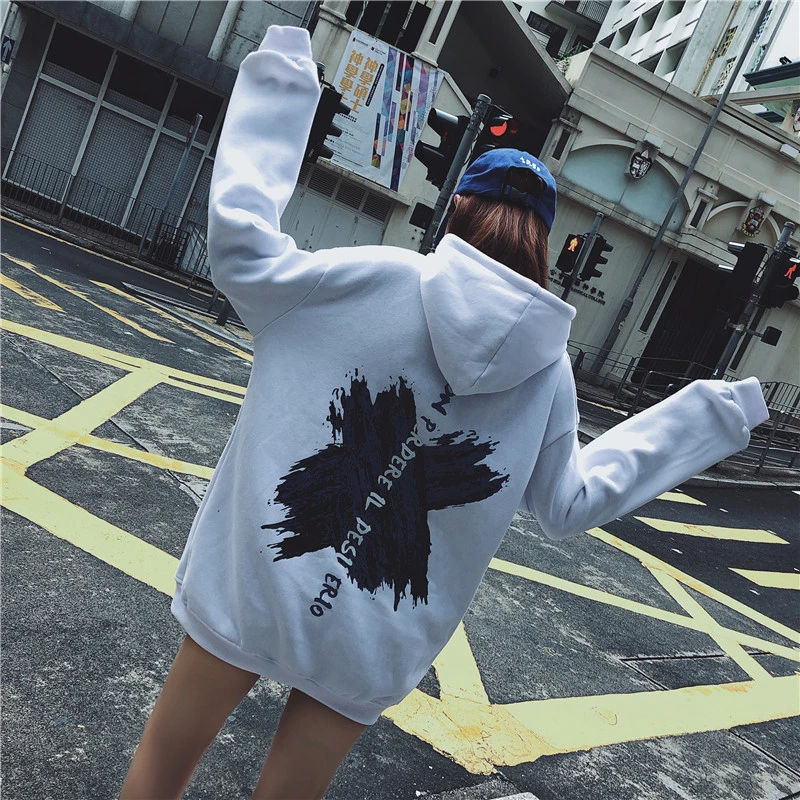 Осенне зимняя флисовая толстовка с капюшоном Harajuku пуловер принтом толстые