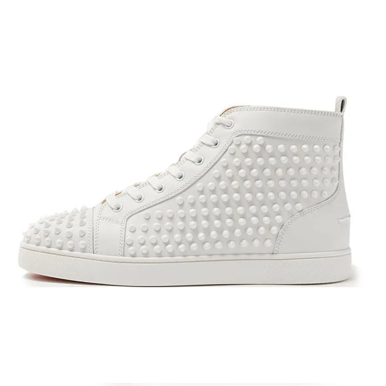

Red Bottom Sneakers Luxury for Men Women High-Top Black White Leather Spikes Casual Flat Sports Skate Shoes