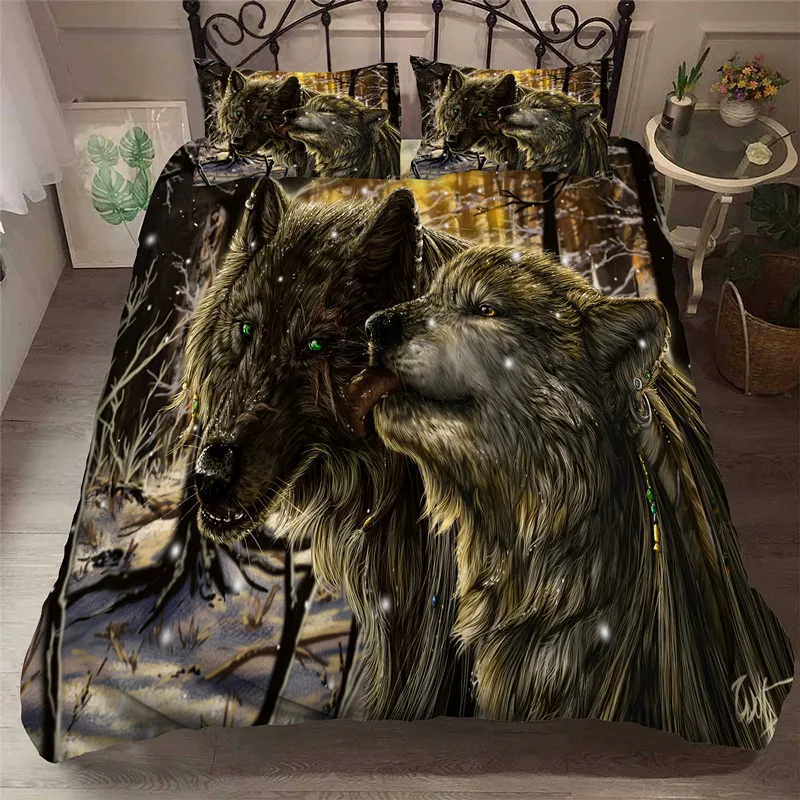 

Animal wolf luxurious bedding set, full-size duvet cover and pillowcase