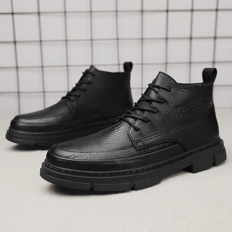 

Men's Martin Shoes Fashion Leather British Trend Mid-Top Shoes Outdoor Non-slip Casual Platform Shoes Classic Men Oxford Shoes