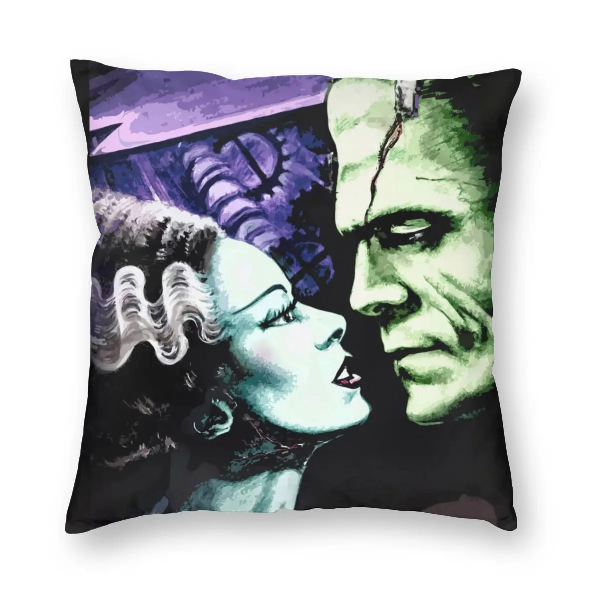 

Bride & Frankie Monsters In Love Pillowcase Printing Polyester Cushion Cover Karloff Frankenstein Throw Pillow Case Cover 18''