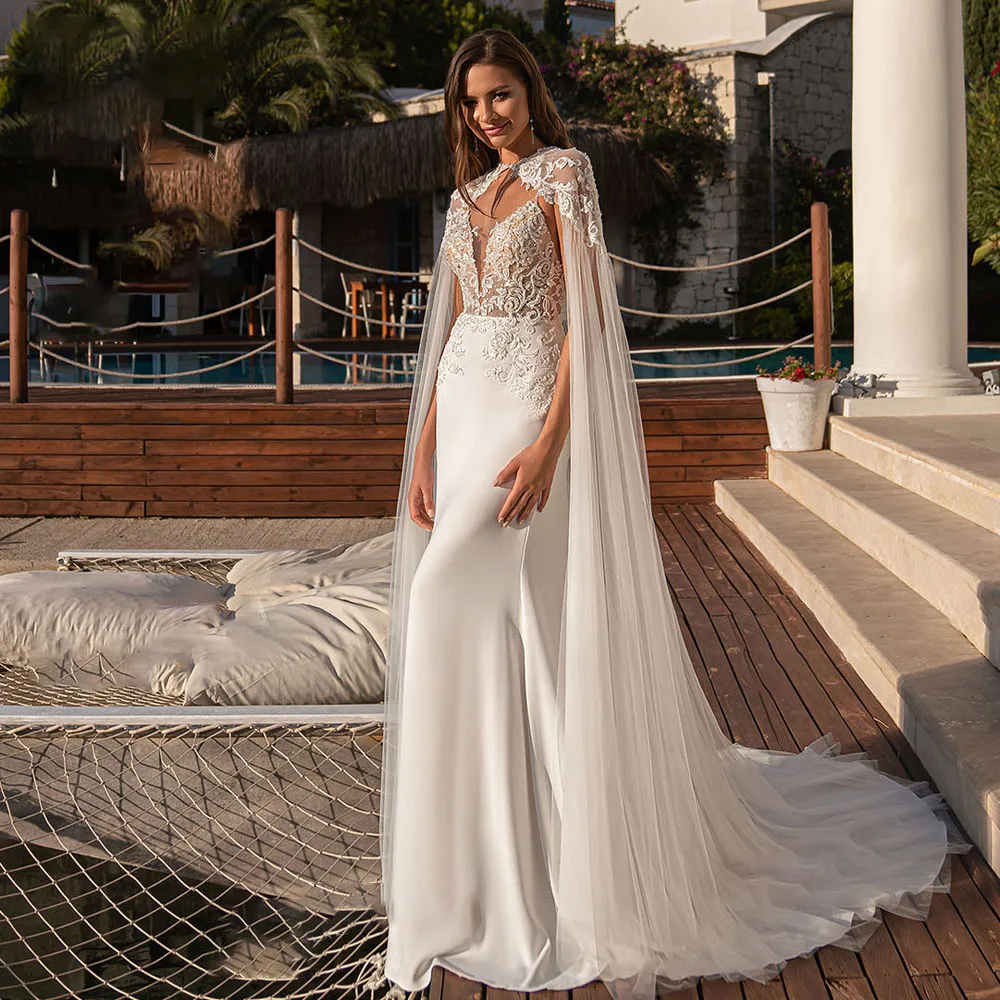 

UETEEY 2 In 1 Mermaid Wedding Dress Sleeveless With Jacket Sweep Train 2022 Simple Backless Bride Gowns Plus Size