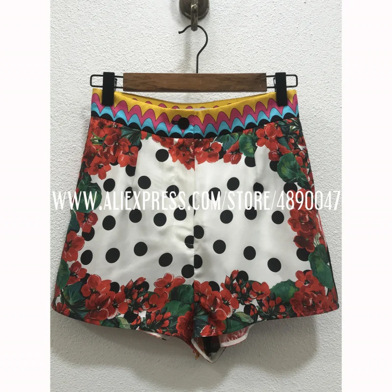 

Polka dot floral print silk twill shorts high waist slimming buttocks mini shorts high quality women's pants