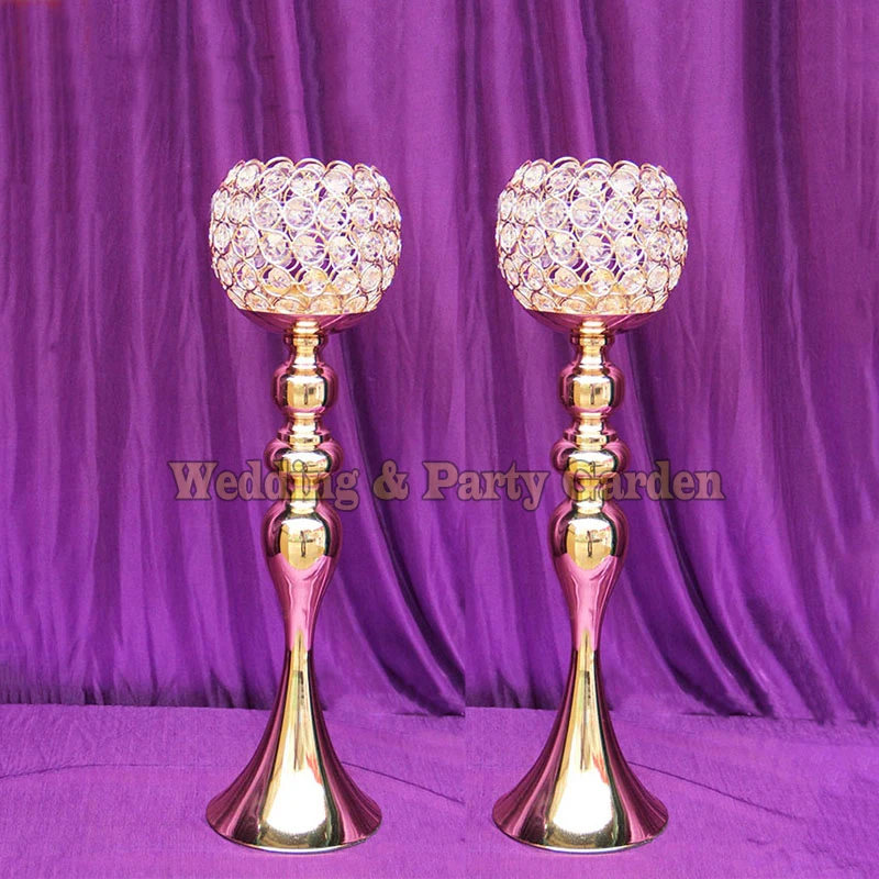 

Nice 42cm Tall Gold Metal Candle Holder Crystal Table Candelabra For Home Wedding Centerpieces Candlestick Holder Decor