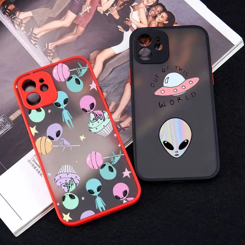 

Alien space cute cartoon spaceship Phone Case matte transparent For iphone 11 12 13 6 s 7 8 plus mini x xs xr pro max cover