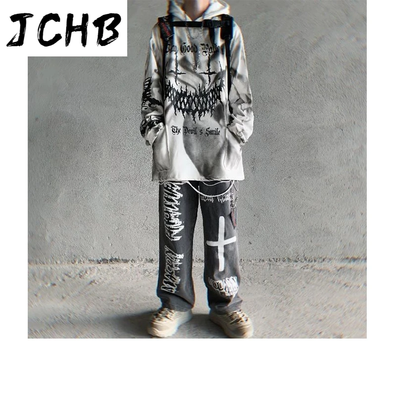 

2021 Fashion White Hoodie Tops Long Sleeve O-neck Pockets Plus Velvet Warm Pullover Goth Prined Hooded Sweater for Men All-match