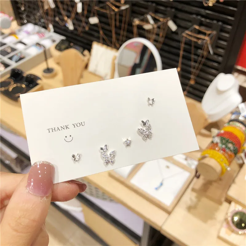 

5Pcs/Set Butterfly Rhinestone Small Earrings For Women Girls Korean New Fashion Simple Chic Earrings Jewelry All Match
