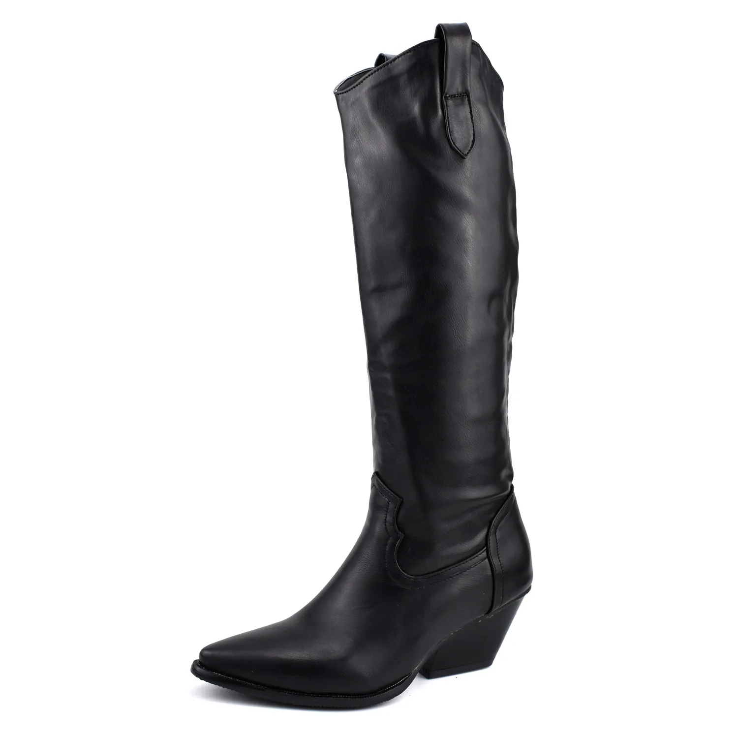 

ADBOOV Thigh High Boots Women Pointed Toe Cowboy Boots For Women Chunky Heel Leather Sexy Plus Size Western Boots Ladies