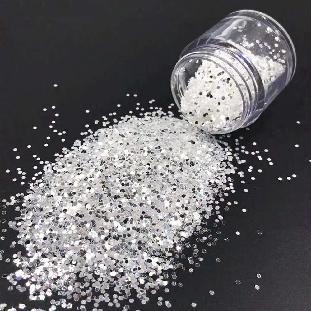 

Snow/White0.2-3mm glitter,ultra fine Nail Art White glitter,Fluorescent White Silver Glitter.0.2-2.5 Bulk Glitter 10g jar, 2101