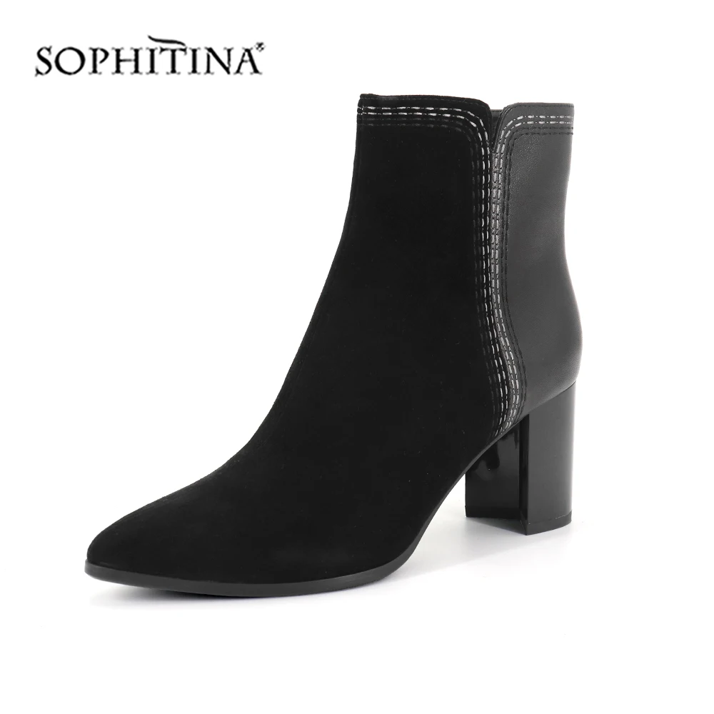 SOPHITINA/пикантные ботинки с острым носком; Высококачественная замшевая удобная модная обувь на квадратном каблуке на молнии; новые женские ботильоны; SC403