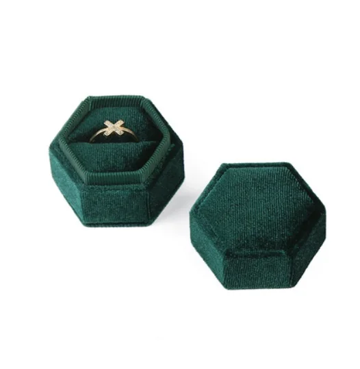 Custom Monogram Letter Single Slot Hexagon Velvet Ring Box Engagement Bearer for Wedding Ceremony | Дом и сад