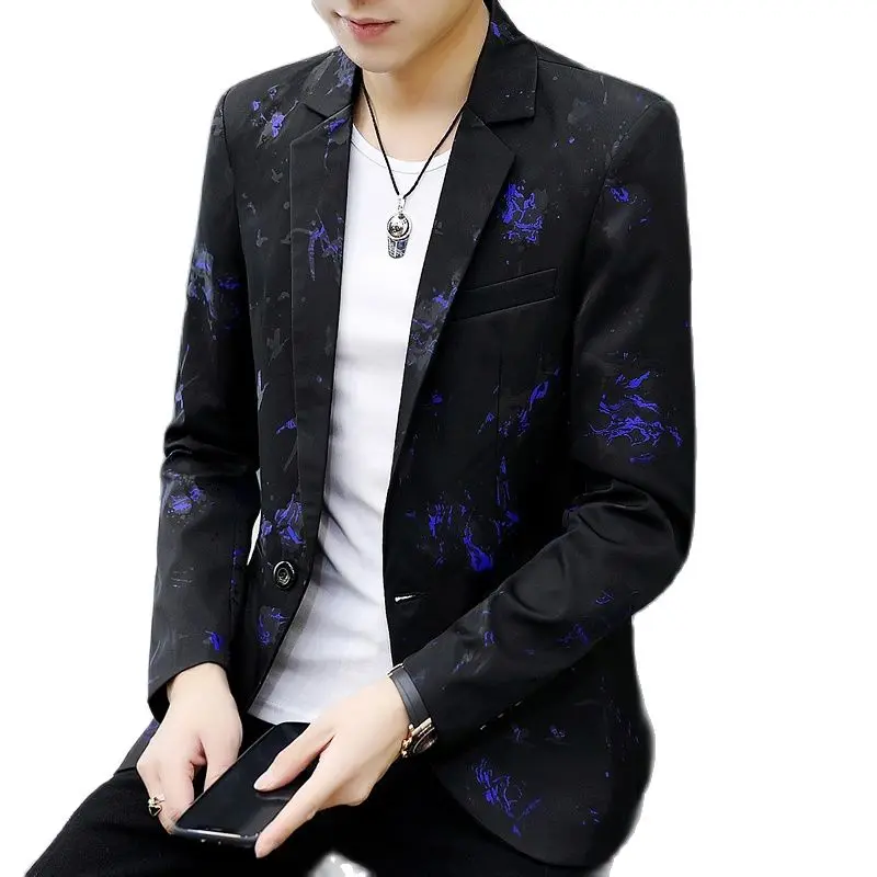 Пиджак мужской приталенный модный белый пиджак с цветами синяя фиолетовая