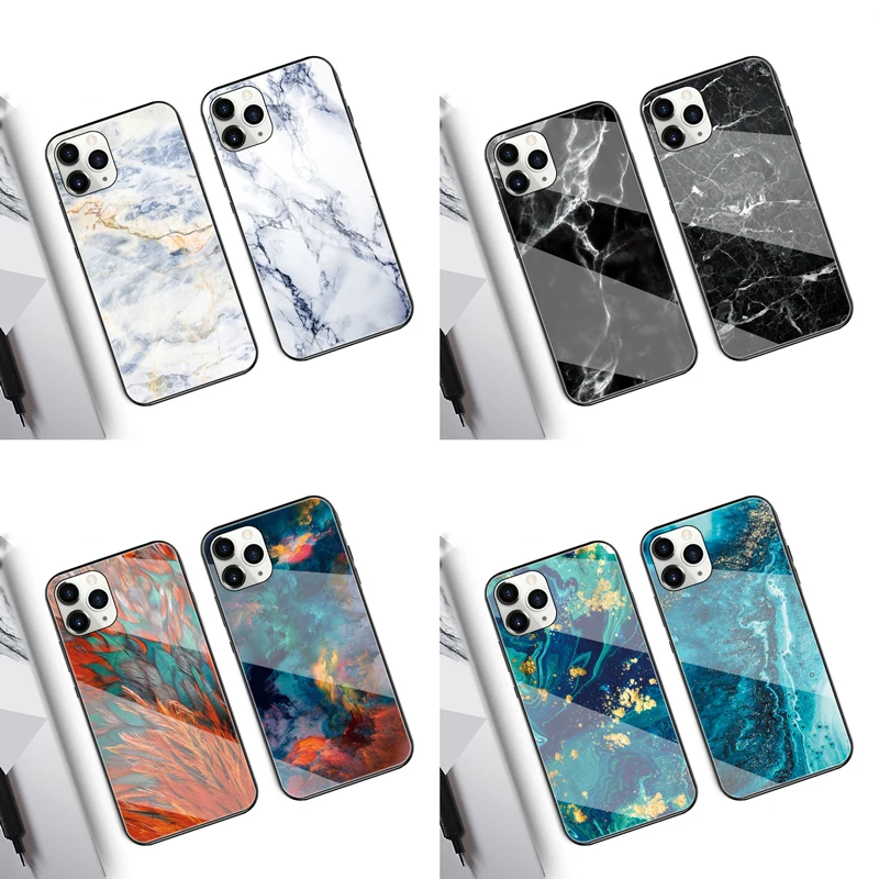 Мраморное закаленное стекло для IPhone 12 11 Pro Max Se 2020 чехол 6 6S 7 8 Plus X Xr Xs 5 Mini | Мобильные