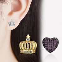 wangaiyao love heart shaped crown earrings female simple and cute student earrings fairy temperament princess inlaid zircon ear