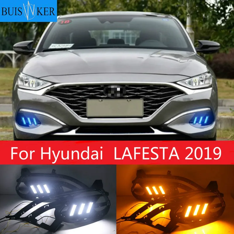 

2PCS DRL LED Daytime Running Light fog lamp Cover DRL with yellow turn signal For Hyundai LAFESTA 2019
