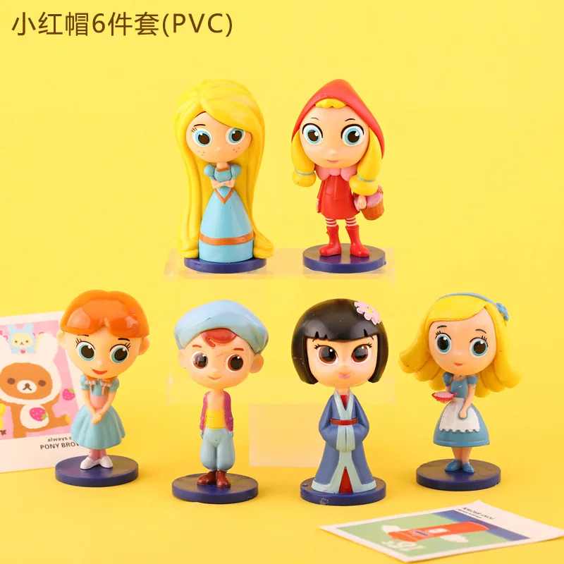 

6 Pcs Set Disney Princess Anime Plus Little Red Riding Hood Kawaii Girls Doll Gift Model Decorate Action Figure