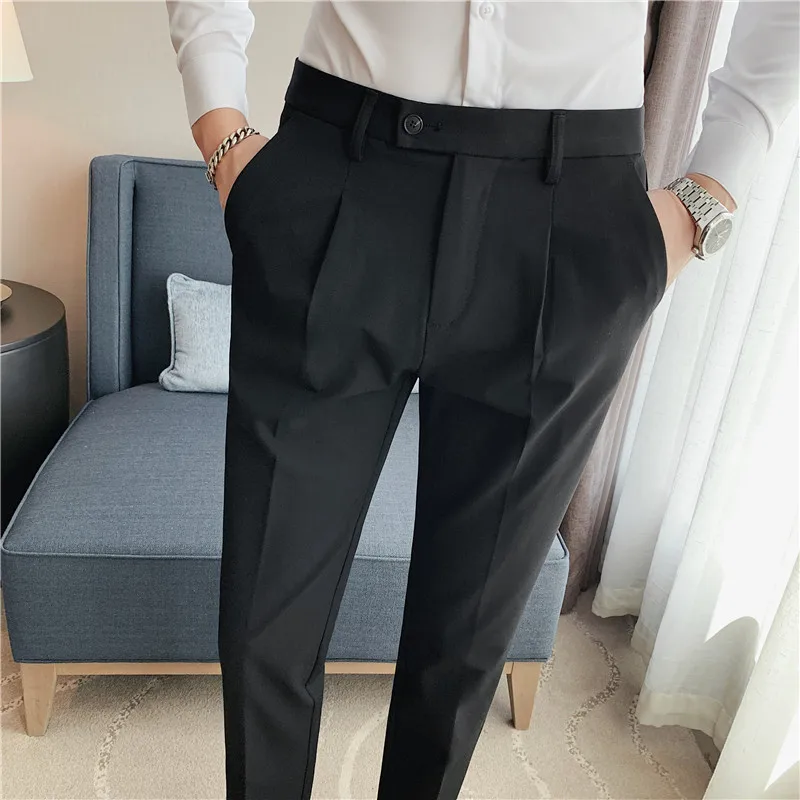 

Брюки мужские с маленькими штанинами, деловые повседневные приталенные деловые брюки в британском стиле, модные Универсальные прямые офис...