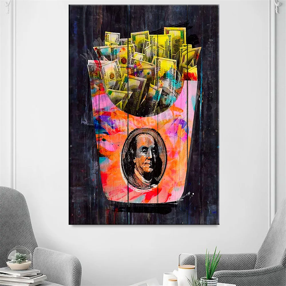 

A Bucket of Money Street Wall Graffiti Art Canvas Paintings Abstract Graffiti Dollar Money Art Canvas Prints Cuadros Home Decor