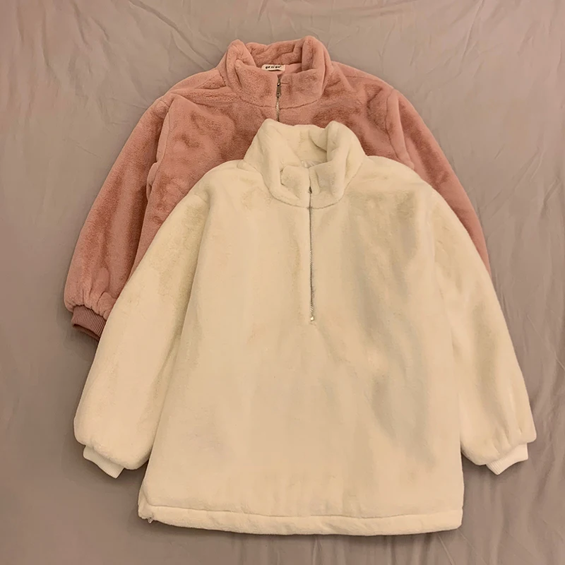 

Winter Sweatshirt Plus Velvet Korean Style Loose Casual High Neck Pullover Long Sleeve Sweater Coat Women