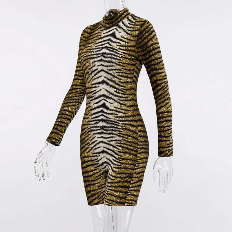 Leopard Print Tights Jumpsuit 2020 Autumn New High Neck Pullover Long Sleeve Sexy Jumpsuit Women Jumpsuit  Ladies Jumpsuits