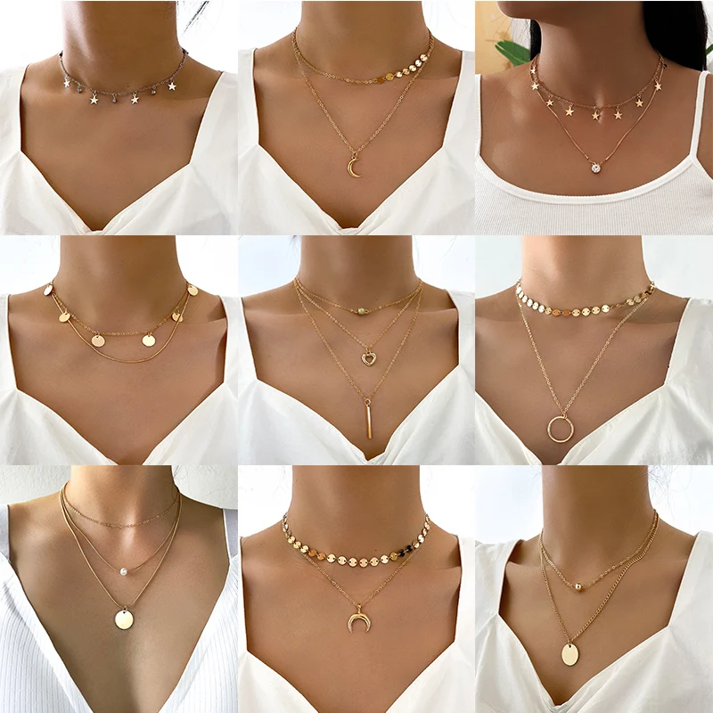 YWZIXLN 2021 Многослойные трендовые элегантные ювелирные изделия круглой Луны звезды