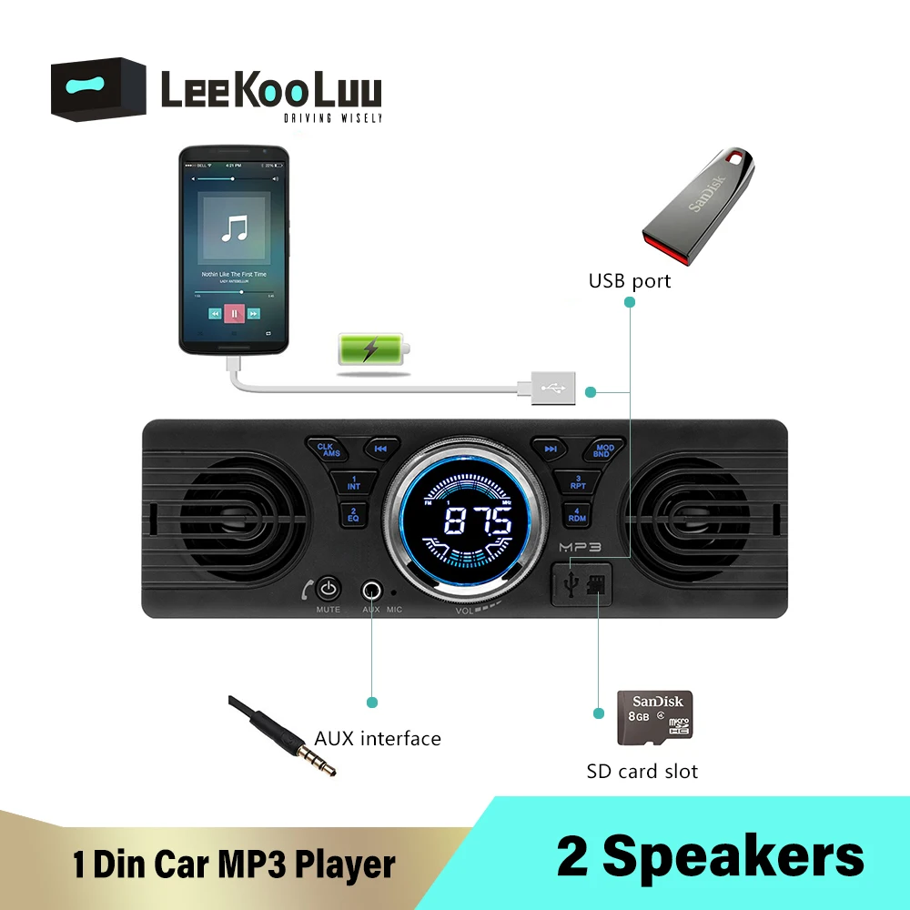 LeeKooLuu Авто Радио Стерео Bluetooth FM Aux SD USB In dash 1 din аудио MP3 мультимедийный плеер