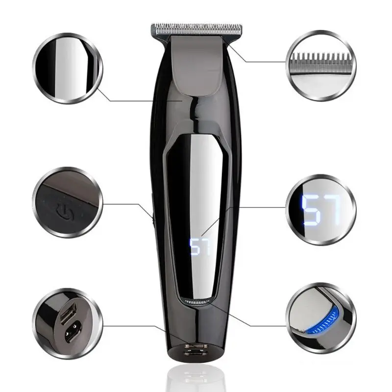 

Professional Black Electric Hair Clippers LCD Display USB Rechargeable Trimmer Household Cutting Limit Comb Kit