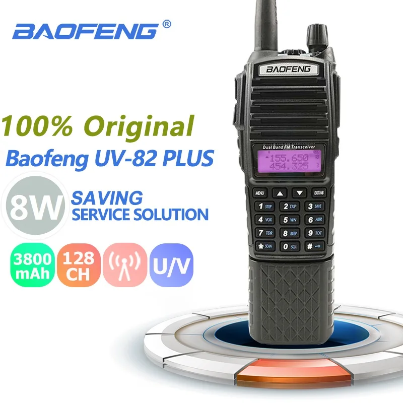 Новинка 100% оригинальная рация Baofeng UV 82 Plus с длинной батареей 5 Вт 3800 мАч большая